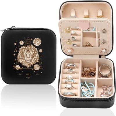 Reisjuwelendoos met Spiegel, Compacte Organizer met Sterrenbeeld, Perfect Cadeau voor Verjaardag, Valentijnsdag en Moederdag
