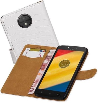 Croco Bookstyle Wallet Case Hoesjes Geschikt voor Moto C Wit