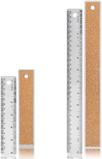 Metalen Liniaal Set - Meetlat RVS - Nauwkeurig Meten - Antislip Kurkbasis - 15cm en 30cm - Zilverkleurig