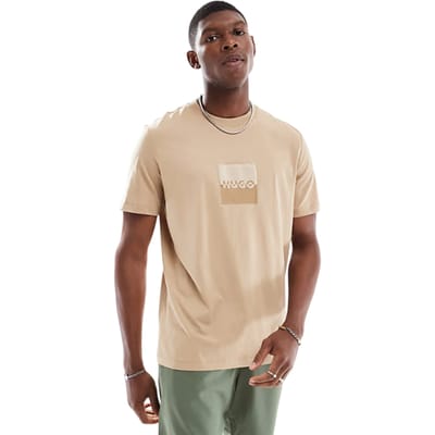 Hugo Heren Dusplit Tonaal Logo T-Shirt (Zand)