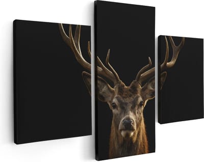 Artaza Canvas Schilderij Drieluik Hertenkop - Hert - 90x60 cm - Wanddecoratie Woonkamer - Schilderijen - Muurdecoratie