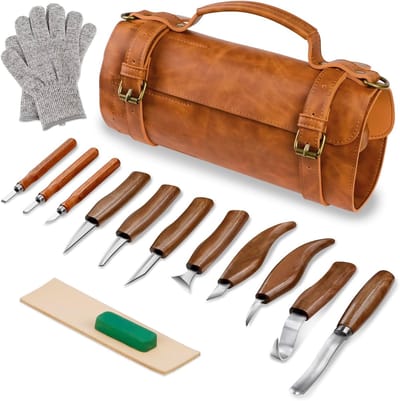 Houtsnijgereedschapsset - Set van 14 Snijmessen voor Beginners en Kinderen - Ideaal voor Houtsnijwerk en Doe-Het-Zelf Projecten