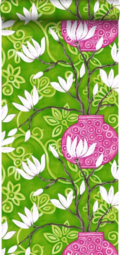 Origin Wallcoverings behang magnolia groen en roze - 53 cm x 10.05 m - 346926