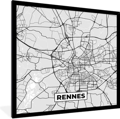 Fotolijst incl. Poster - Kaart - Stadskaart - Frankrijk - Rennes - Plattegrond - 40x40 cm - Posterlijst