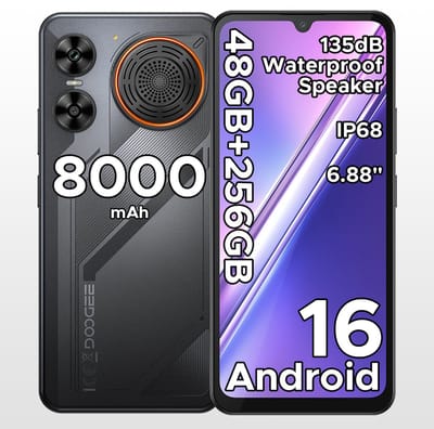 Robuuste smartphone - DOOGEE M30 - Telefoon 2026 - 6,88" 120Hz - 48GB RAM - 256GB ROM - 8000 mAh - Android 16 - IP68 waterdicht - 135dB spreker - GPS,NFC,OTG,FM - Zwart