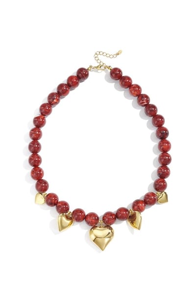 Bijoutheek Collier Statement Kralen Harten Dark Red
