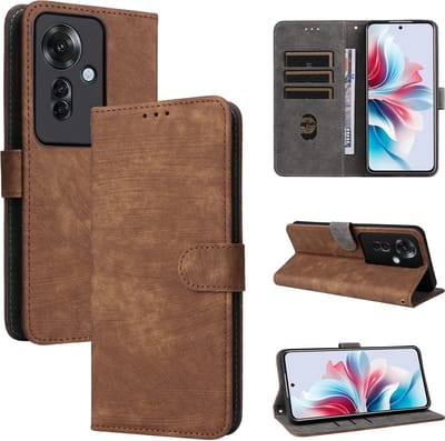 Geschikt voor Oppo Reno 11 F 5G - Blokkeringsfunctie - Portemonnee - Magnetische Standaard - Book Case Hoesje - Bruin