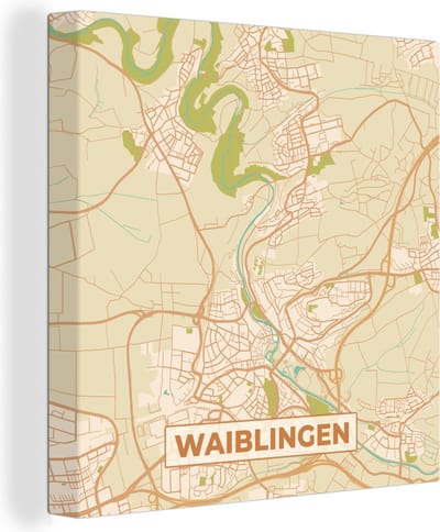 Canvas Schilderij Waiblingen - Plattegrond - Kaart - Vintage - Stadskaart - 20x20 cm - Wanddecoratie