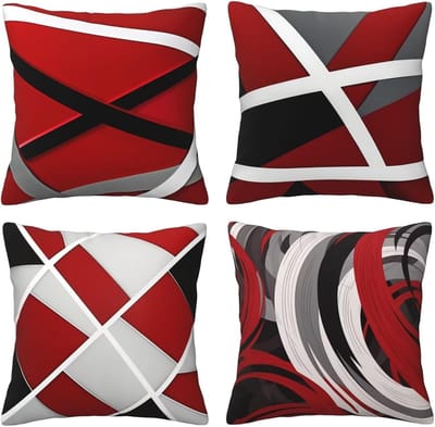Kussenhoezen, sierkussenhoezen, rood en grijs, geometrisch, 65 x 65 cm, behaaglijk, kussenhoes met onzichtbare ritssluiting, zacht, wollig, bankkussen, wasbaar, voor tuin, woonkamer, bank