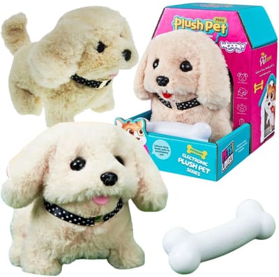Woopie interactieve pluche hond met bot Bichon Golden Retriever