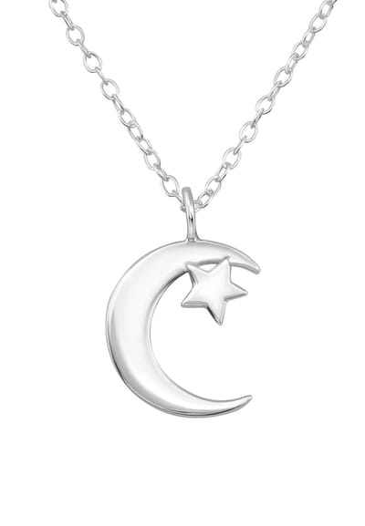 MAXTE 925 Zilveren Maan en Ster Ketting - Sterling Zilver Halsketting 45 cm