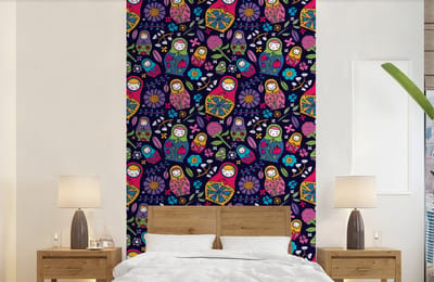Behang - Fotobehang Matroesjka - Rusland - Bloemen - Breedte 150 cm x hoogte 240 cm