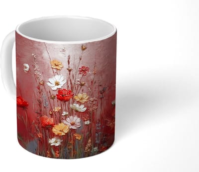 Mok - Koffiemok - Bloemenboeket - Diepte - Tastbare textuur - Mokken - 350 ML - Beker - Koffiemokken - Theemok