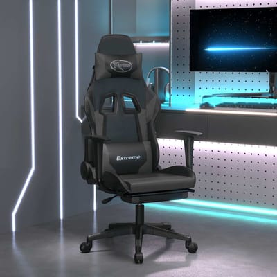 vidaXL - Massage - gamestoel - met - voetensteun - kunstleer - zwart - en - grijs