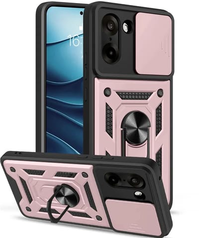 MobyDefend Hoesje - Geschikt voor OnePlus Nord CE 5 - Pantsercase Met Draaibare Ring - Rosé
