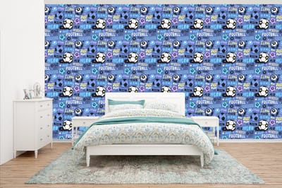 Behang - Fotobehang Patronen - Voetbal - Blauw - Jongens - Kinderen - Kids - Jongetje - Breedte 500 cm x hoogte 280 cm