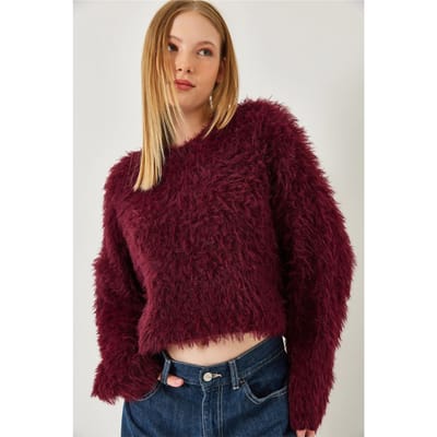Geverfde Crew Neck Crop Trui met Pluche Detail