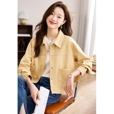 Cardigan Trui Jas Dames Herfst Nieuw Los Casual Veelzijdig Effen Kleur Korte Jas Top 2XL geel