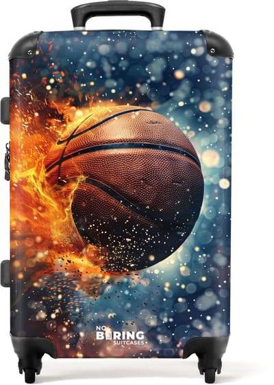 NoBoringSuitcases.com® - Kinderkoffer groot - Kindertrolley koffer - Basketbal - Vuur - Rolkoffer lichtgewicht - Reiskoffer met 4 wielen - Grote trolley XL - 20 kg bagage