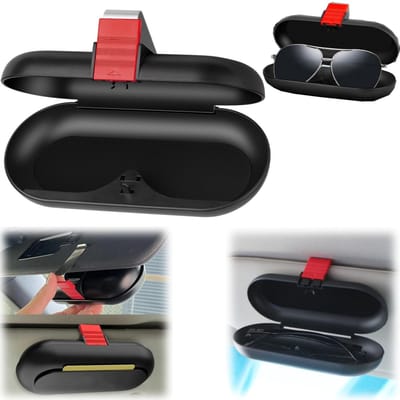 Brillenkoker - auto brilmontuur - zonneklep zonnebril houder - autobrillenetui - multifunctionele opbergdoos - auto opbergaccessoires - hangende brillenkoker - met bevestigingsclip - opbergen van brillen, zonnebril, pasjes (17*7,6cm - zwart)