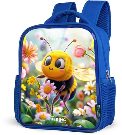 NoBoringSuitcases.com® - Rugzak blauw - Schooltas jongens - Bij op bloem - Kinder rugtas jongen - Boekentas kind - Kinderrugzak voor school - Schoolrugzak