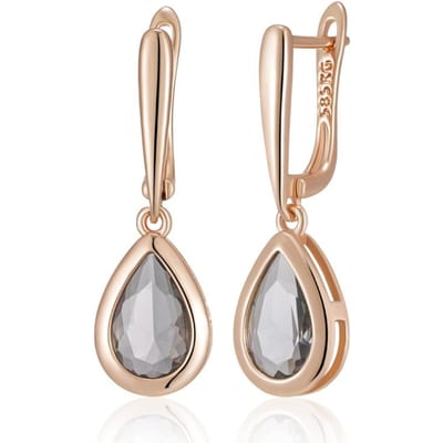 Boucles d'oreilles pendantes Goutte d'eau en Cristal Gris pour Femmes Couleur Or Rose Avec Zircon Naturel Bijoux Quotidien de Haute Qualité beige