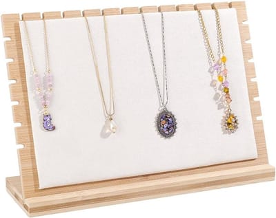 Bamboe Ketting Display Stand 32x9.5x21cm - Sieradenhouder voor Halskettingen met Witte Fluwelen Mat, Perfect voor Thuis, Winkels en Beurzen