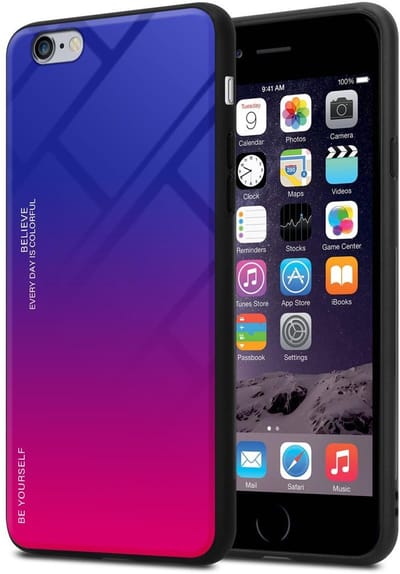 Cadorabo Hoesje geschikt voor Apple iPhone 6 PLUS / 6S PLUS in PAARS - ROOD - Tweekleurige beschermhoes van TPU-silicone Case Cover en achterzijde van gehard glas