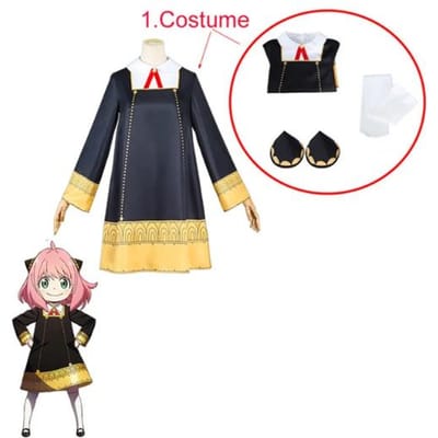 Anya Forger Cosplay Jurk Anime Spy X Family Forger Anya Cosplay Pruik Zwarte Jurk Sokken Pop Halloween Kostuums voor Meisjes Vrouwen 130