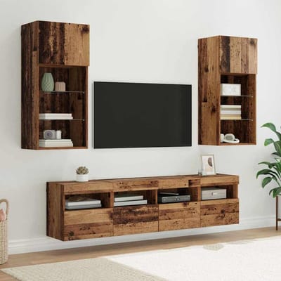 vidaXL TV Wand Eenheden met LED 5 st Oud Hout Bewerkt hout