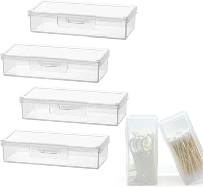 Draagbare en Transparante Opbergdoos voor Wattenstaafjes met Stofdichte Deksel - Ideaal voor Reizen, Organisatie en Hygiëne (4 Stuks)