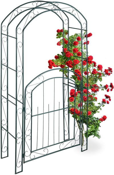rozenboog met poort - weerbestendig - 215 x 115 x 43 cm - metaal - groen