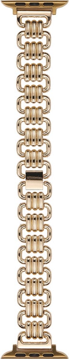 Stalen bandje - kettingvormig - geschikt voor Apple Watch 1/2/3/4/5/6/7/8/9/10/11/ SE (1,2,3) met maat 38 mm / 40 mm / 41 mm en 42 mm (Watch 10/11) - goud