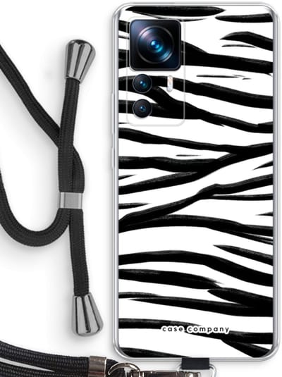 Case Company® - Hoesje met koord geschikt voor Xiaomi 12T hoesje met Koord - Zebra pattern - Telefoonhoesje met Zwart Koord - Bescherming aan alle Kanten en Over de Schermrand