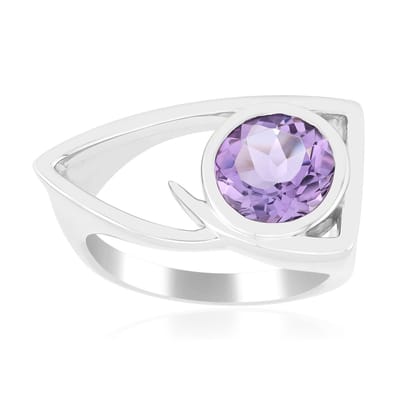 Cavill - Zilveren ring 925 Sterling Zilver - Braziliaanse Amethist 1,43 ct - Ronde Bezelzetting - Elegante Paarse Damesring - Maat 16-20
