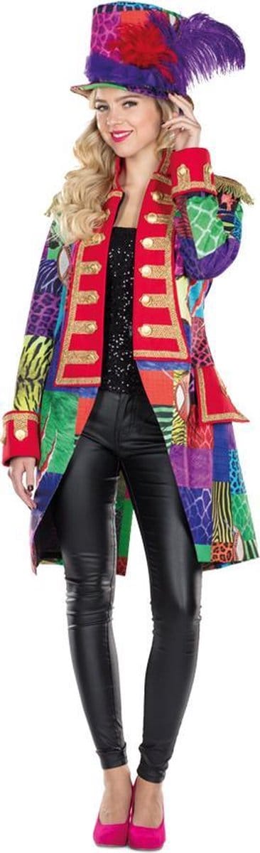 PartyXplosion - Circus Kostuum - Patchwork Jas Dompteur Afrika Vrouw - multicolor - Maat 36 - Carnavalskleding - Verkleedkleding