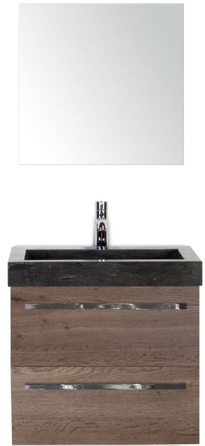 Seville Badmeubelset 60 cm - Tabacco - Wastafel Hardsteen Wit Lucca met Spiegel