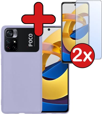 Hoesje - Met 2x Screenprotector - Geschikt voor Xiaomi Poco M4 Pro 5G - Sterk & Shockproof - Telefoon Hoes - Back Cover - Siliconen Case - Telefoonhoes - Lila
