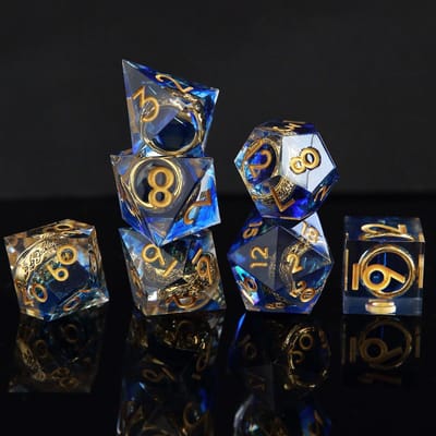 Veelvlakke Dobbelstenen - RPG Dobbelstenen - Rollenspellen - Ring van Magie Design - 7-delig - Blauw
