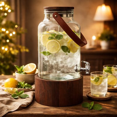 By Viento Drankdispenser 6L met Kraan – Glazen Waterdispenser met Houten Standaard & Deksel – Luxe Design