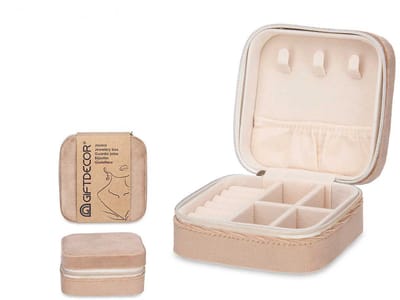 Sieradenkistje - Sieradenbakje - Tasje om sieraden in op te bergen - Met rits - Voor op vakantie - Fluweel - Beige