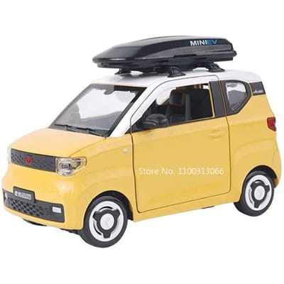 1:24 Schaal Wuling Hongguang Miniev Metalen Auto Speelgoed Modellen Rubberen Banden Met Licht Muziek Voertuig Collectie Speelgoed Kinderen Festival Cadeau