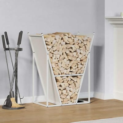 Brandhoutrek - Haardhout Opslag - Haardhout Houder - Stabiel Koudgewalst Staal - 69x35x81 cm - Wit