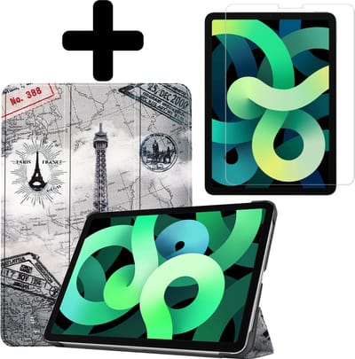 Hoes - Geschikt voor Apple iPad Air 5 (2022) - 10.9 inch - 5e Generatie - M1 - Met Screenprotector - Trifold Bookcase - Hard Cover - Hardcover Book Case - Tablet Hoesje - Eiffeltoren