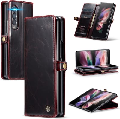Casemania Hoesje Geschikt voor Samsung Galaxy Z Fold 4 - Rustiek Crimson Red - Portemonnee Book Case