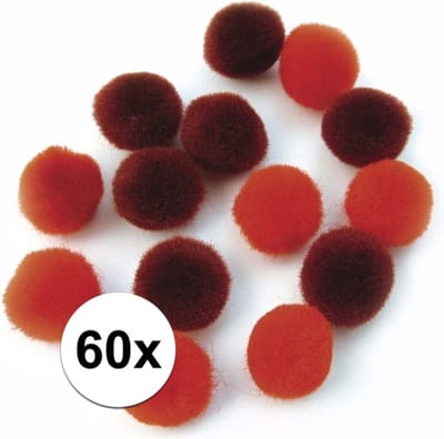 Rayher knutsel pompons - 60x - rood - 15 mm - Hobby en knutselen materialen