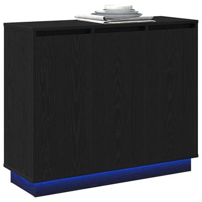 vidaXL - LED - Dressoir - Zwart - Eiken - 90 - x - 32 - x - 75 - cm - Bewerkt - hout