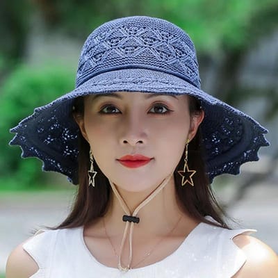 Chapeaux d'été pliables pour femmes, chapeaux coréens de Protection solaire à Large bord, pour vacances, voyage, bord de mer, Cool bleu marine