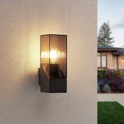 Lucande - Wandlamp buiten - 1licht - Aluminium, polycarbonaat - H: 25 cm - E27 - antraciet, helder