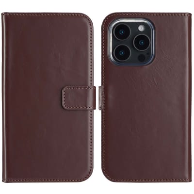 Selencia Hoesje - Geschikt voor Apple iPhone 16 Pro - Echt Lederen Bookcase - Bruin